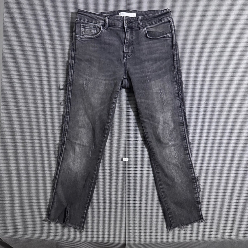 Zara 1975 Denim Womens Frayed Side Seam Distressed Jeans Black Size 6